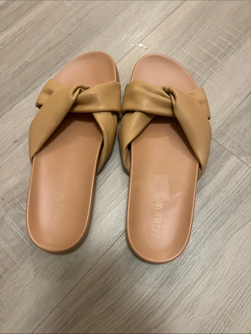 J. Crew Tan Knot-Front Slide Sandals summer vacation resort